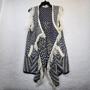 Womens Sweater Vest Fringe Aztec Boho Southwestern Pockets Festival Indie Kimono